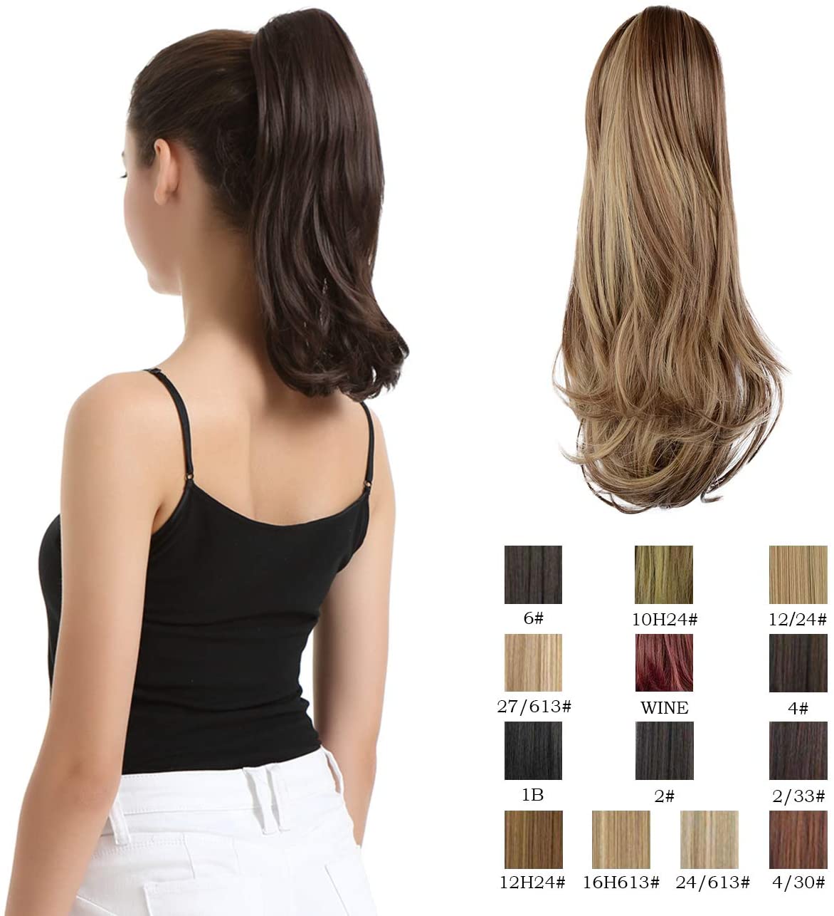 BARSDAR 14 Inches Clip in Ponytail Hair Extensions Short Wavy Synthetic Hair Piece for Women (10H24B# Golden Brown & Light Blonde)