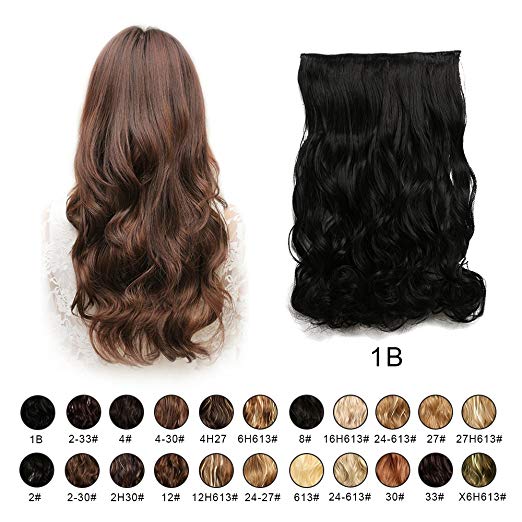 BARSDAR 20" Wavy 3/4 Full Head Clip in Synthetic Hair Extensions Long Curly Wave one piece 5 Clips Hairpieces for Women 130g(1B# Off Black) BARSDAR 20" Wavy 3/4 Full Head Clip in Synthetic Hair Extensions Long Curly Wave one piece 5 Clips Hairpieces for Women 130g(1B# Off Black)