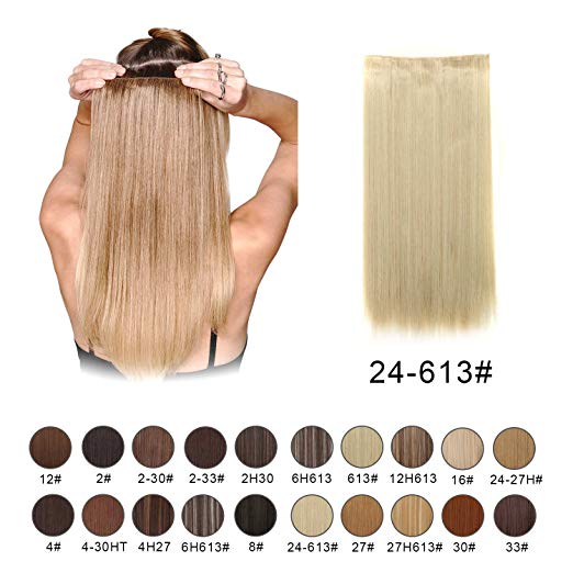 BARSDAR 24" Straight 3/4 Full Head One Piece 5 clips in on Synthetic Hair Extensions Hair pieces for Women - 24/613# Light Blonde mix Bleach Blonde Evenly BARSDAR 24" Straight 3/4 Full Head One Piece 5 clips in on Synthetic Hair Extensions Hair pieces for Women - 24/613# Light Blonde mix Bleach Blonde Evenly