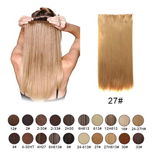 BARSDAR 24" Straight 3/4 Full Head One Piece 5 clips in on Synthetic Hair Extensions Hair pieces for Women - 27# Strawberry Blonde BARSDAR 24" Straight 3/4 Full Head One Piece 5 clips in on Synthetic Hair Extensions Hair pieces for Women - 27# Strawberry Blonde
