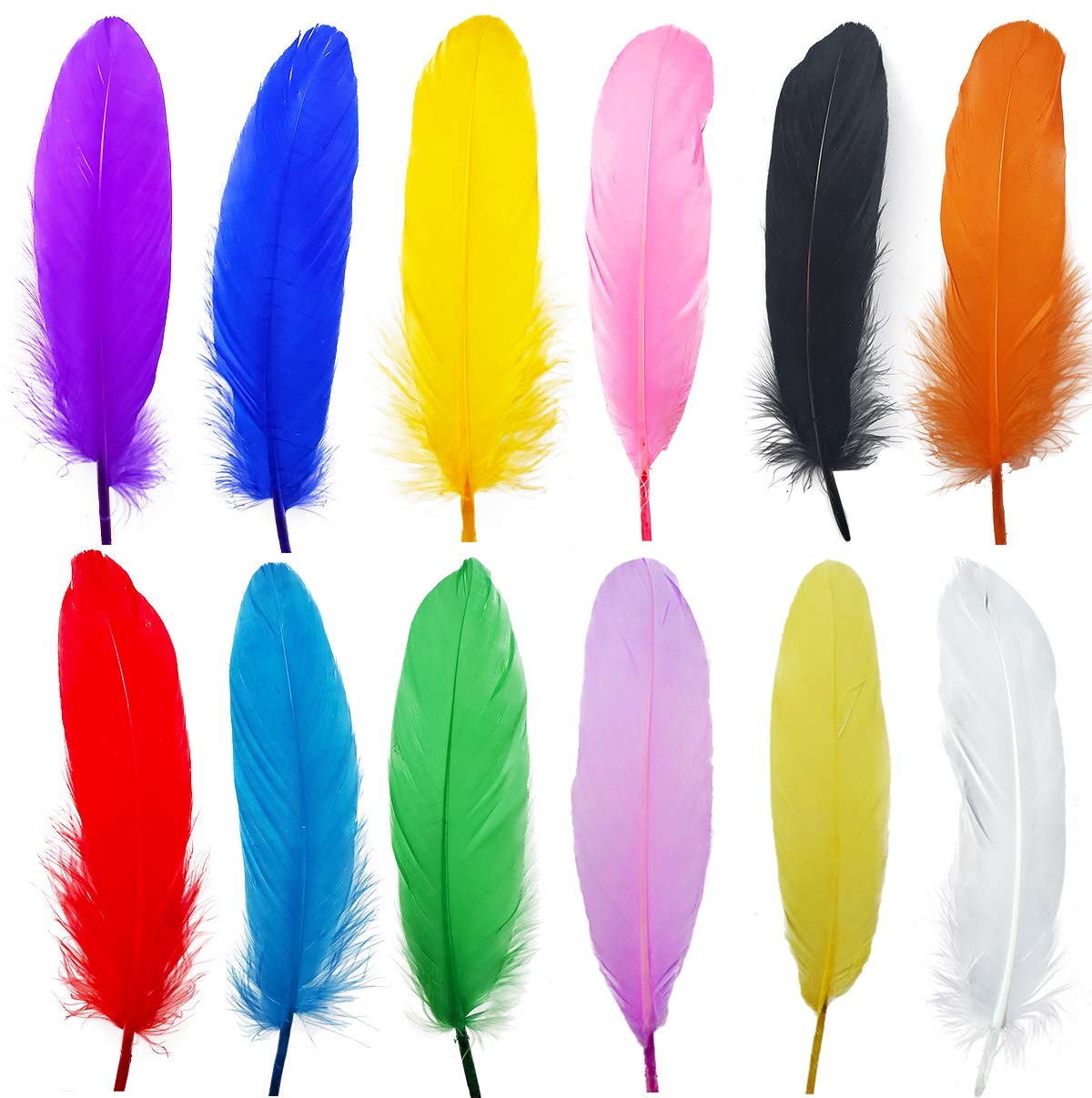 BARSDAR 120 PCS 6-8 inch 12 Colorful Goose Feather for Crafts, Jewelry Making, Dream Catchers, Home or Party Decorations BARSDAR 120 PCS 6-8 inch 12 Colorful Goose Feather for Crafts, Jewelry Making, Dream Catchers, Home or Party Decorations