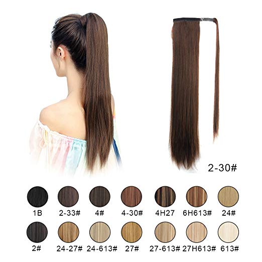 BARSDAR 26" Long Straight Ponytail Extension Wrap Around Synthetic Ponytail Clip in Hair Extensions One Piece Hairpiece Binding Pony Tail Extension for Women Lady Girl (2/30#Darkest Brown mix Auburn E BARSDAR 26" Long Straight Ponytail Extension Wrap Around Synthetic Ponytail Clip in Hair Extensions One Piece Hairpiece Binding Pony Tail Extension for Women Lady Girl (2/30#Darkest Brown mix Auburn E