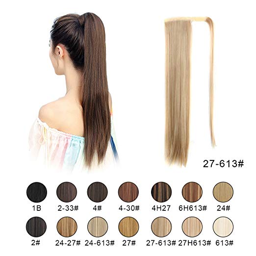 BARSDAR 26" Long Straight Ponytail Extension Wrap Around Synthetic Ponytail Clip in Hair Extensions One Piece Hairpiece Binding Pony Tail Extension for Women (27/613#Strawberry Blonde mix Bleach Blond BARSDAR 26" Long Straight Ponytail Extension Wrap Around Synthetic Ponytail Clip in Hair Extensions One Piece Hairpiece Binding Pony Tail Extension for Women (27/613#Strawberry Blonde mix Bleach Blond