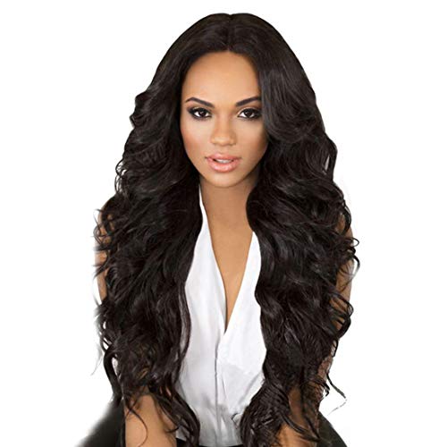 BARSDAR 27'' Brown Long Wavy Curly Wig Rose Net Full Head Wigs for Women Side Part Heat Resistant Synthetic Wigs with Light Bangs （8038）