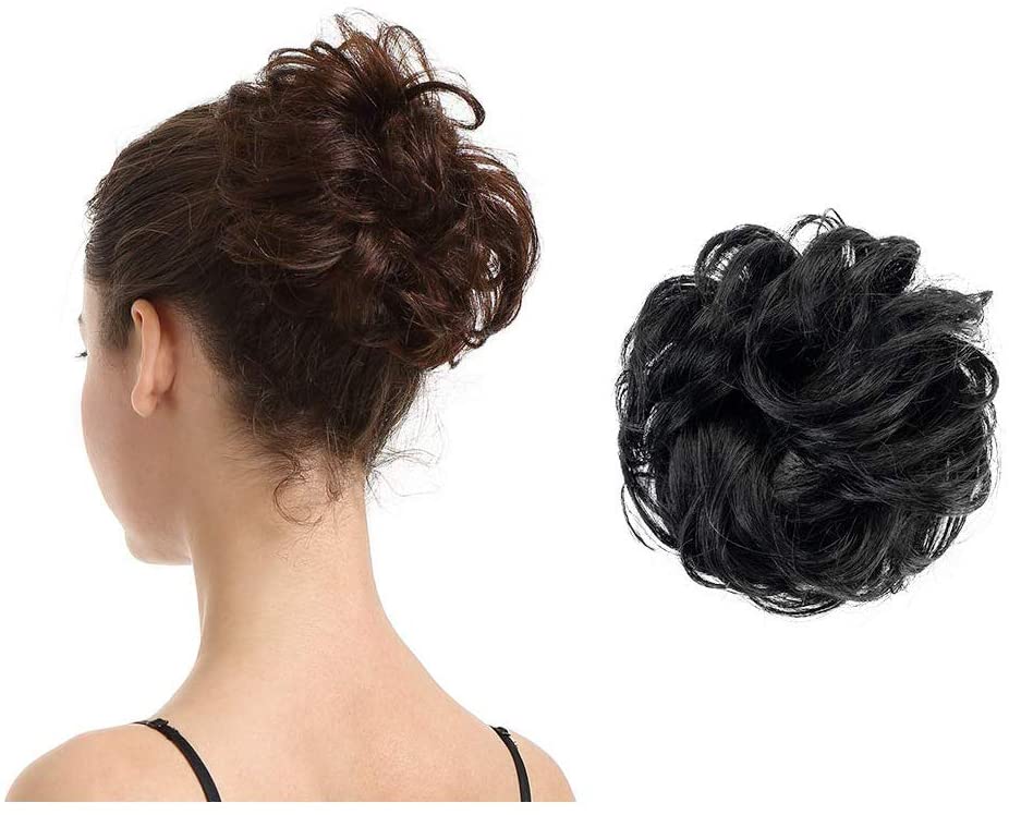 BARSDAR 100% Human Hair Scrunchies Curly Messy Hair Bun Extensions Wedding Hair Pieces for Women Kids Hair Updo Donut Chignons (1# black) BARSDAR 100% Human Hair Scrunchies Curly Messy Hair Bun Extensions Wedding Hair Pieces for Women Kids Hair Updo Donut Chignons (1# black)