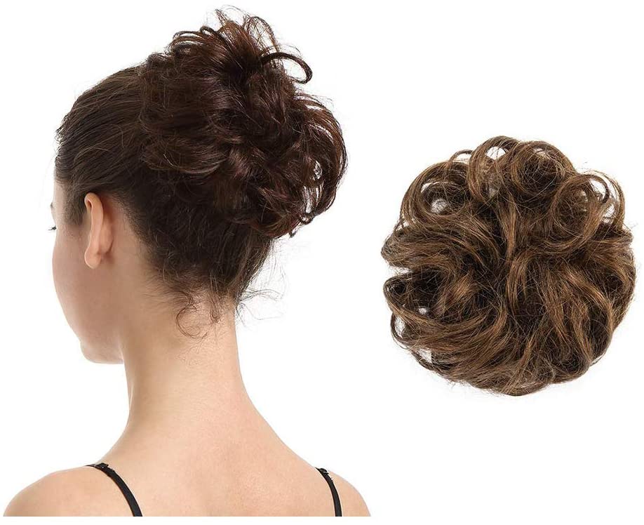 BARSDAR 100% Human Hair Scrunchies (6# Medium Chestnut Brown) Curly Messy Hair Bun Extensions Wedding Hair Pieces for Women Kids Hair Updo Donut Chignons BARSDAR 100% Human Hair Scrunchies (6# Medium Chestnut Brown) Curly Messy Hair Bun Extensions Wedding Hair Pieces for Women Kids Hair Updo Donut Chignons